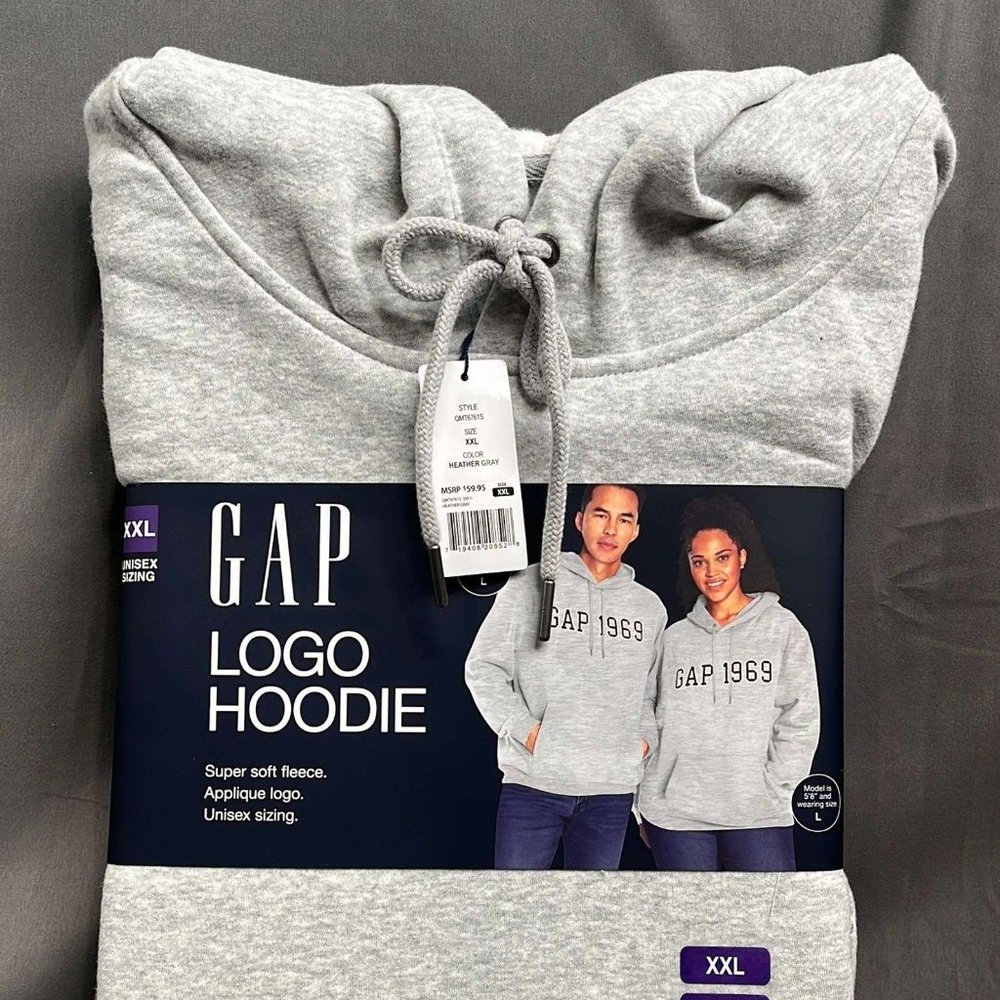 Gap 1969 Varsity LOGO Mens Gray Hoodie Sweater Pullover  NWT - Picture 2 of 5